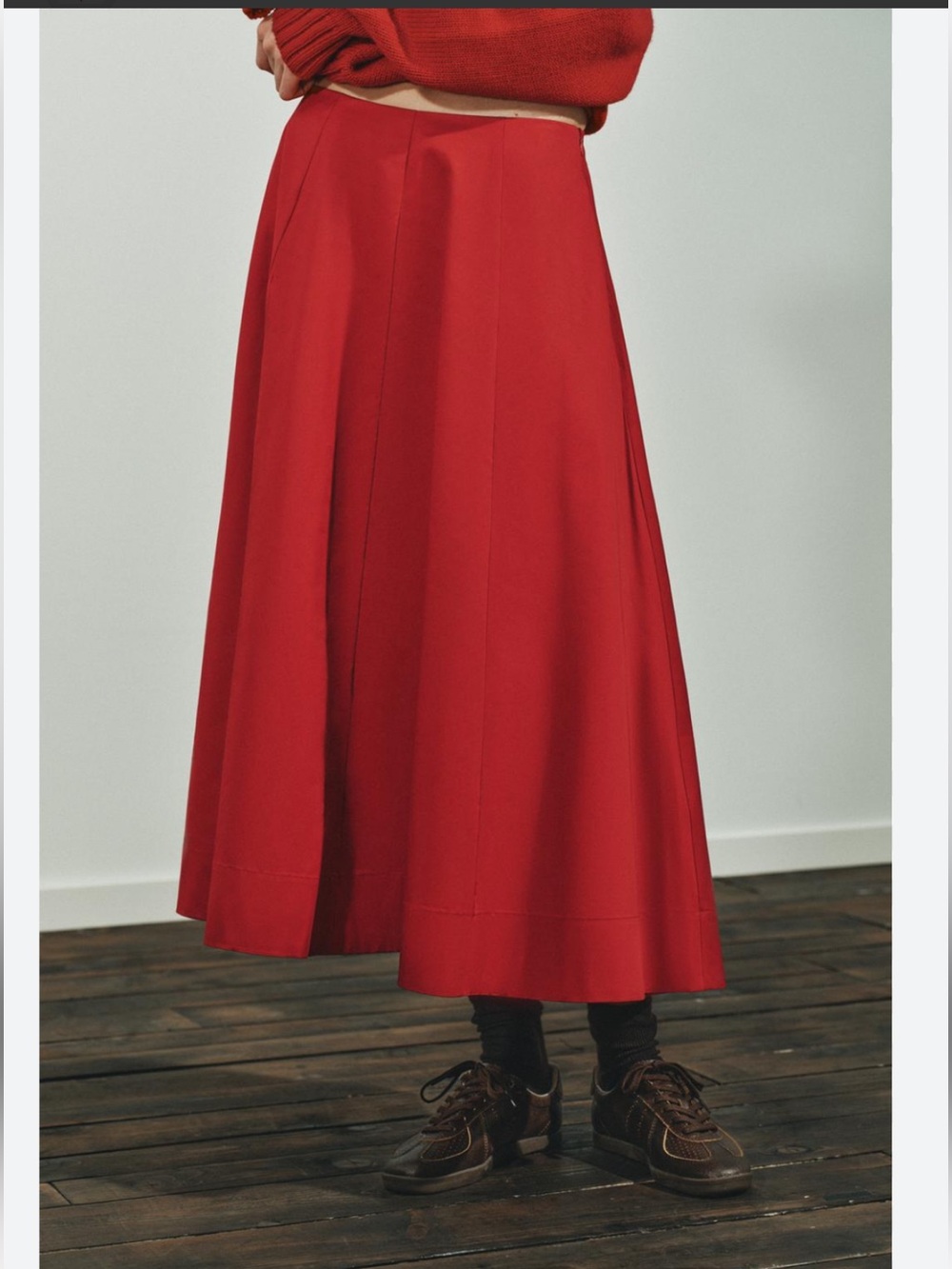 Zara Red A-Line Midi Skirt